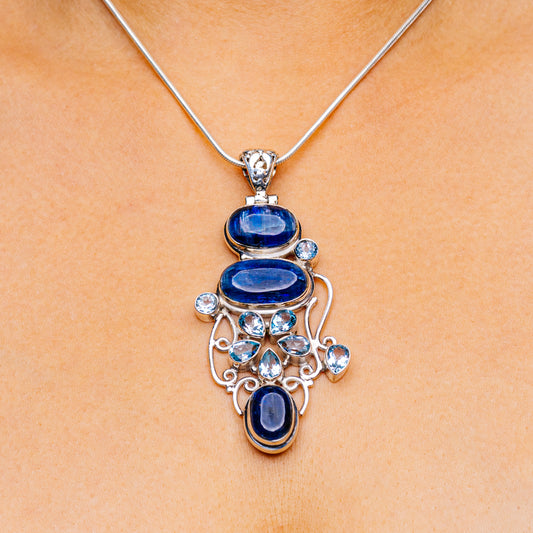 Huge Kyanite, Blue Topaz Necklace 16 1/2" (.925 Sterling Silver)