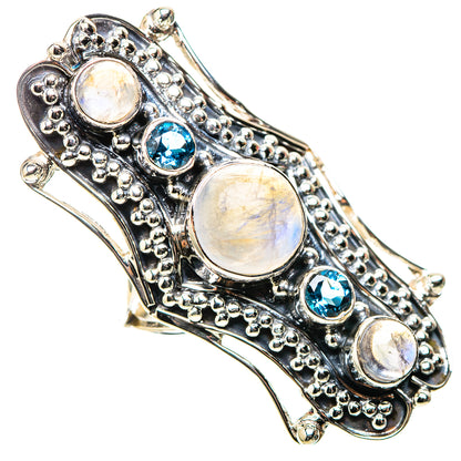 Signature Large Rainbow Moonstone, Blue Topaz Ring Size 7.5 (925 Sterling Silver) RING138271
