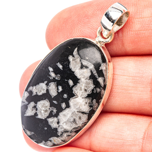Oval chrysanthemum druzy stone pendant in dark stone with .925 sterling silver bail
