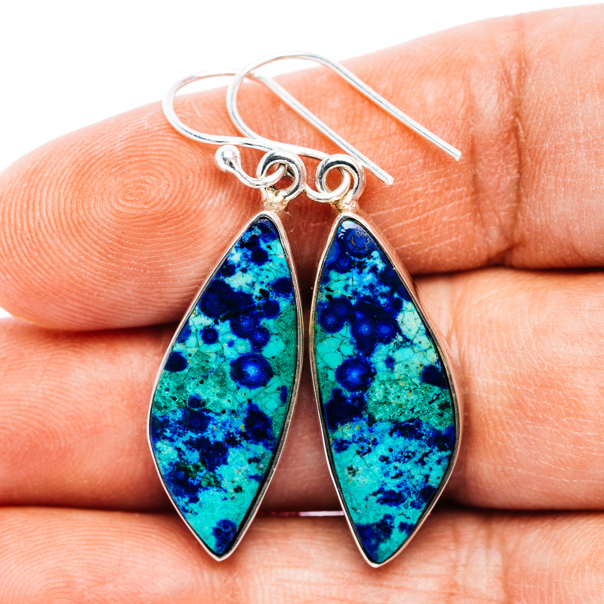 Large Premium Bluebird Azurite Earrings 1 3/4" (.925 Sterling Silver)