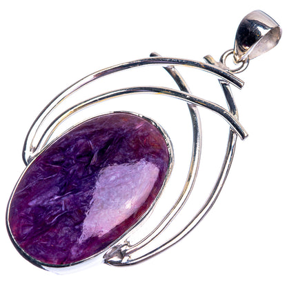 925 sterling silver pendant with oval charoite cabochon and curved double-arc frame