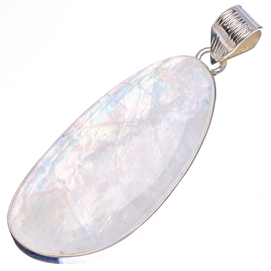 Oval rainbow moonstone pendant with .925 sterling silver bail, polished bezel setting