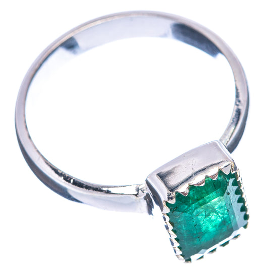 Sterling silver ring with square faceted green gemstone setting, size 7