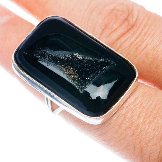 Premium Black Agate Druzy Ring Size 8.75 (.925 Sterling Silver)