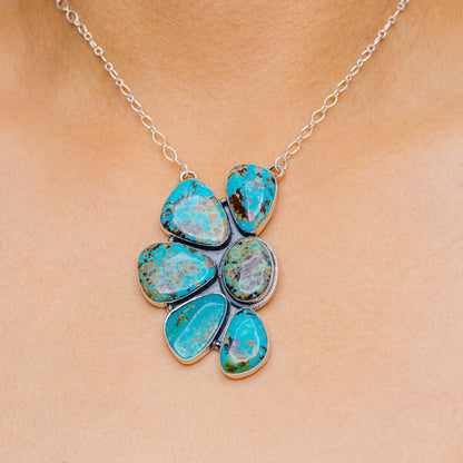Huge Southwestern Style Ithaca Peak Turquoise Necklace 19" (.925 Sterling Silver)