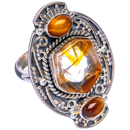 Large Rough Citrine, Tiger Eye Ring Size 9 (925 Sterling Silver) R145295