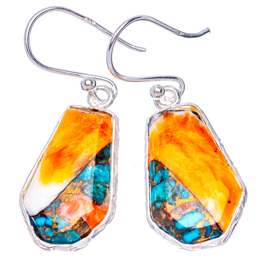 Spiny Oyster Turquoise Earrings 1 3/8" (925 Sterling Silver) E1286