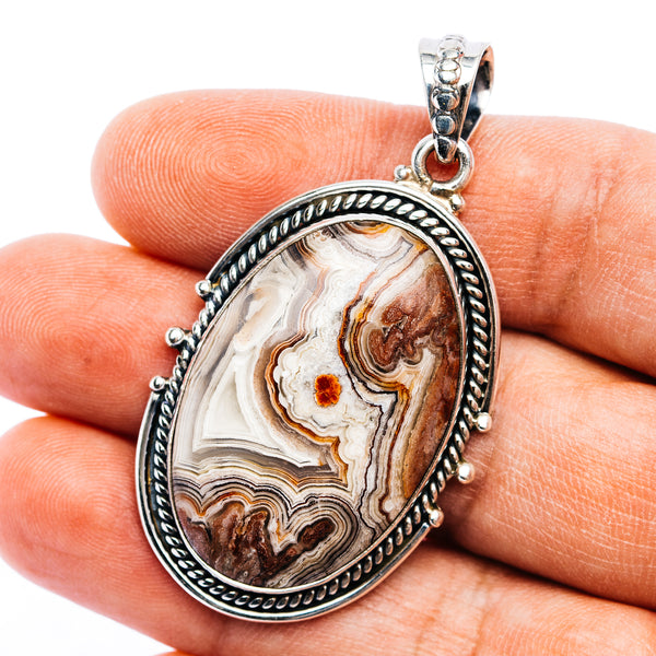 Crazy Lace Agate Pendant 2 1/8" (.925 Sterling Silver)