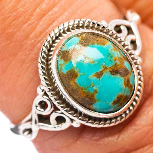 Turquoise oval cabochon ring, .925 sterling silver bezel with twisted border