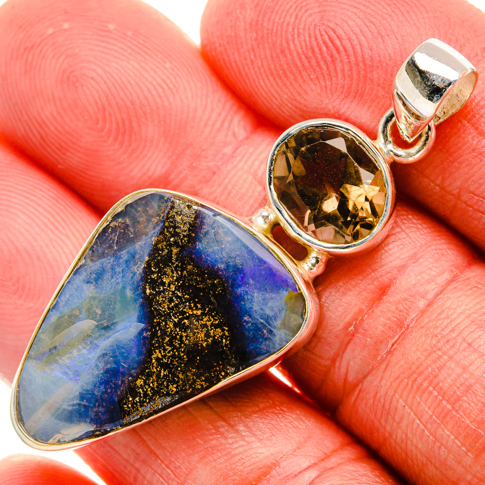 Boulder Opal, Smoky Quartz Pendant 2" (925 Sterling Silver) PD37915