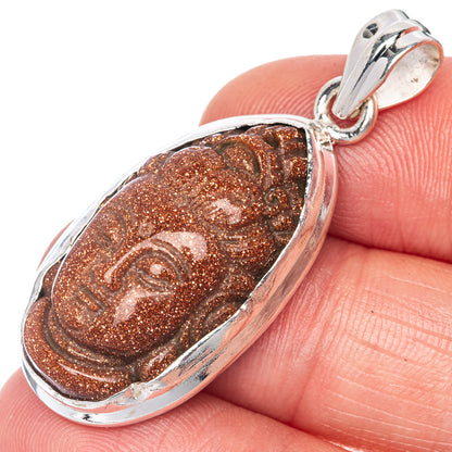 Goldstone Buddha Pendant 1 5/8" (925 Sterling Silver) P40803