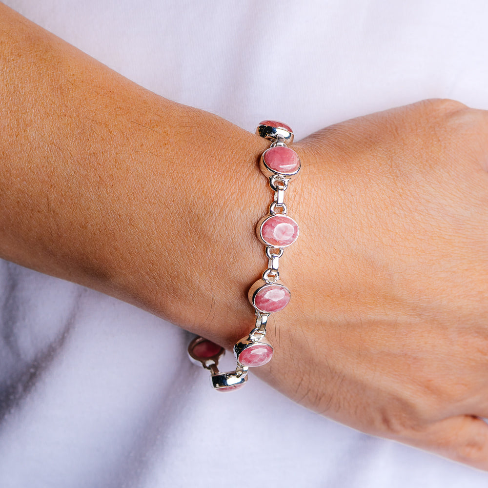 Rhodochrosite Bracelet 7 to 8" (.925 Sterling Silver)