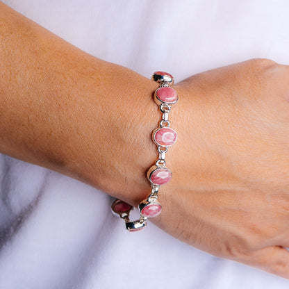 Rhodochrosite Bracelet 7 to 8" (.925 Sterling Silver)