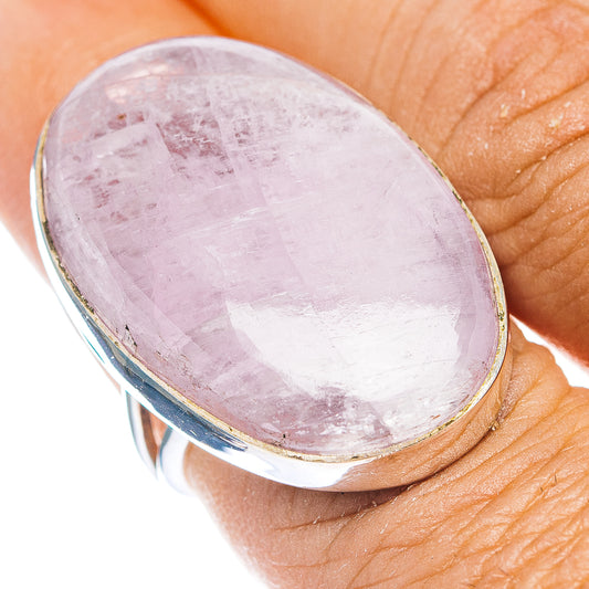 Oval pink kunzite gemstone ring in .925 sterling silver bezel, size 7