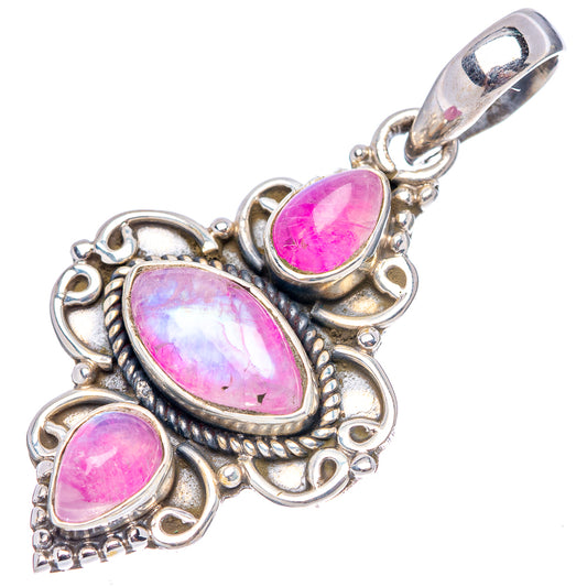 Pink moonstone pendant .925 sterling silver with oval and teardrop stones, bail included