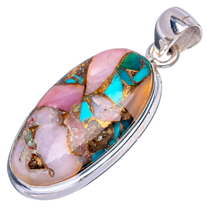 Copper Blue Turquoise Pink Opal Pendant 1 3/8" (925 Sterling Silver) P43505