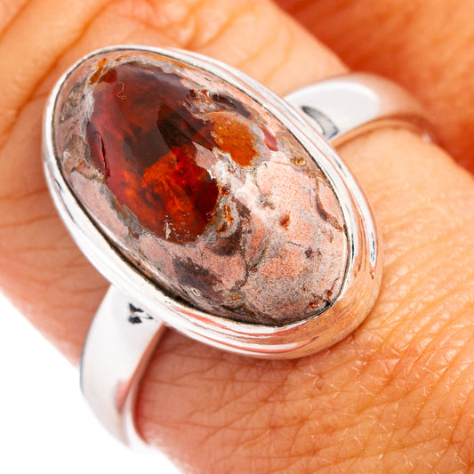 Oval fire opal sterling silver ring with bezel-set red-orange stone, size 8.75