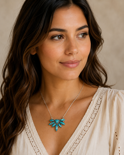 Southwestern Style White Water Turquoise Necklace 17 to 19" (.925 Sterling Silver)