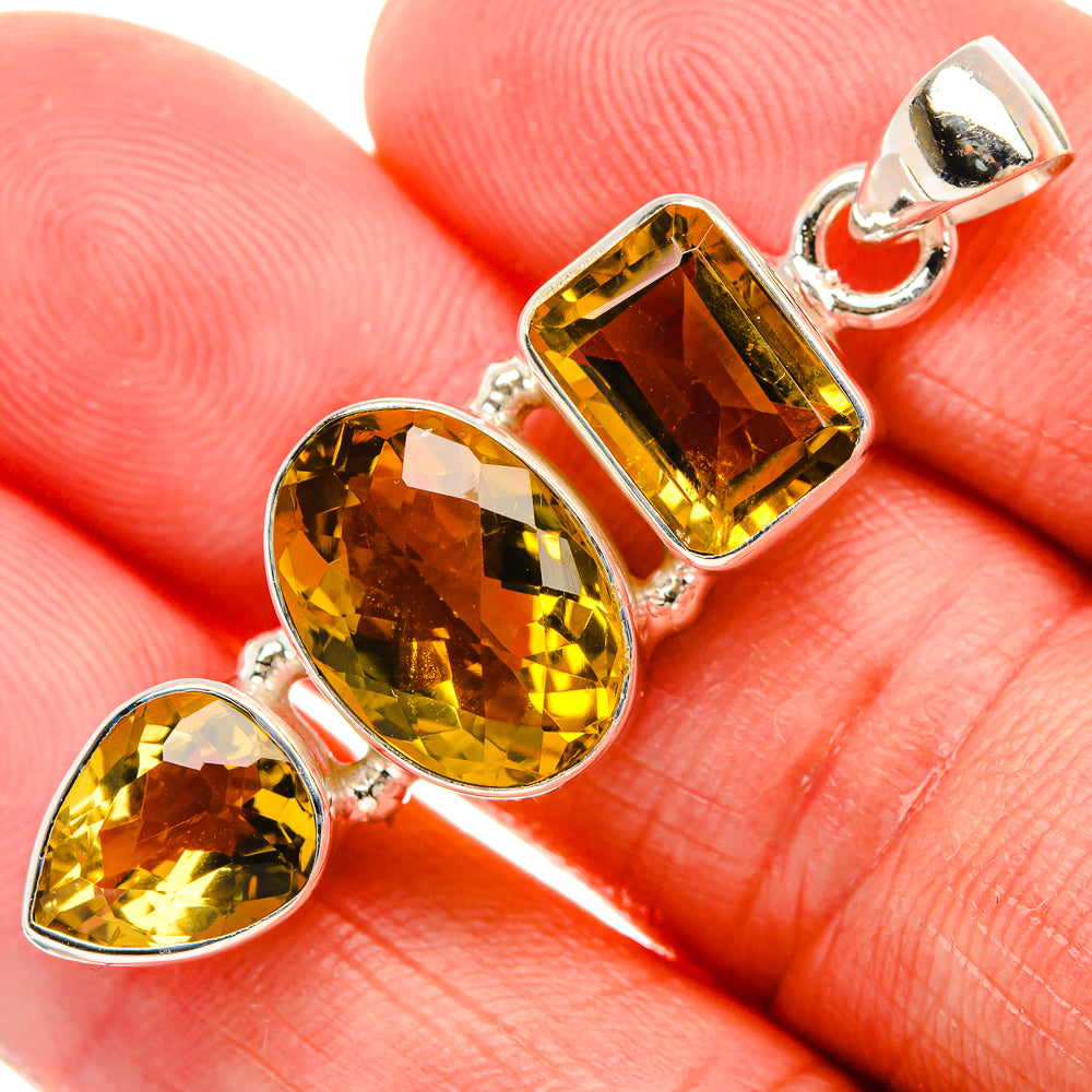 Faceted citrine pendant in 925 sterling silver with three teardrop gems