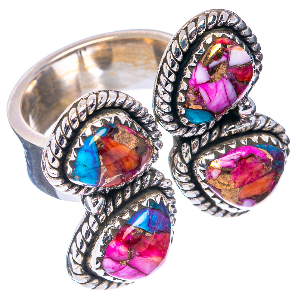 Sterling silver ring with four colorful gemstone ovals and ornate halo details