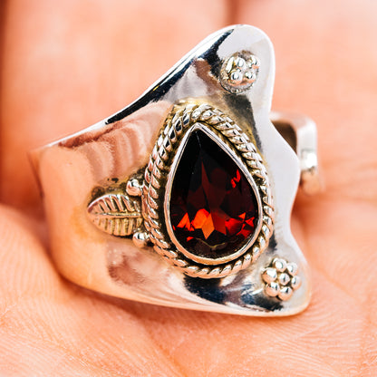 Garnet Ring Size 6 Adjustable (.925 Sterling Silver)