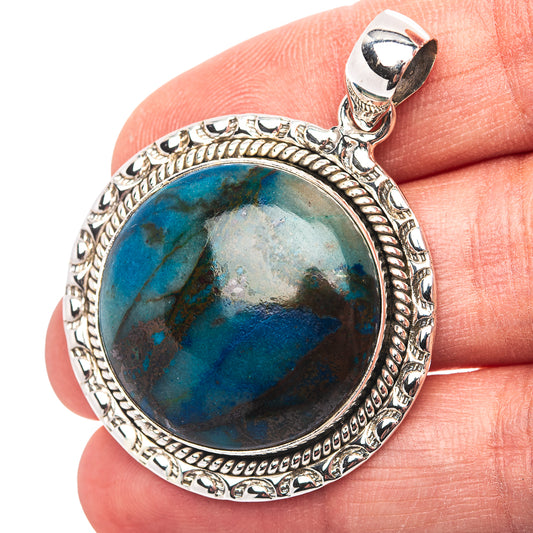 Premium Southwestern Style Azurite In Chrysocolla Pendant 1 3/4" (.925 Sterling Silver)