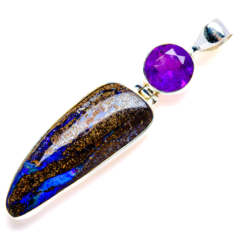 Australian Boulder Opal, Amethyst Pendant 2 1/4" (925 Sterling Silver) PD38166