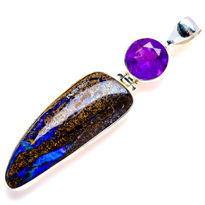 Australian Boulder Opal, Amethyst Pendant 2 1/4" (925 Sterling Silver) PD38166