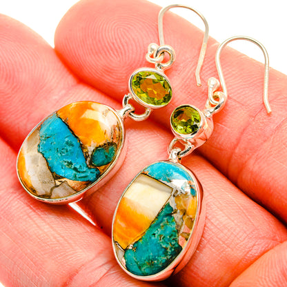 Spiny Oyster Turquoise, Peridot Earrings 1 3/4" (925 Sterling Silver) EARR432060