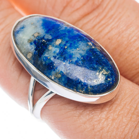 Sterling silver ring with oval Afghanite blue stone, size 9.5