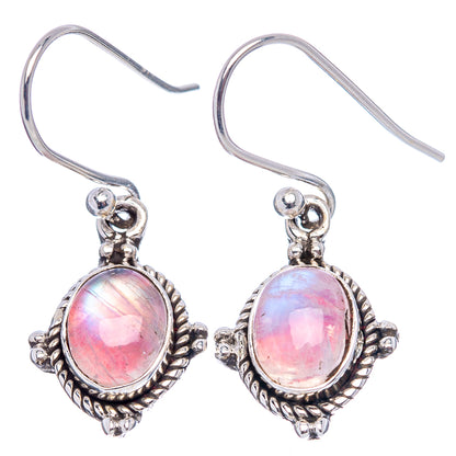 Pink Moonstone Earrings  1 1/8" (.925 Sterling Silver)