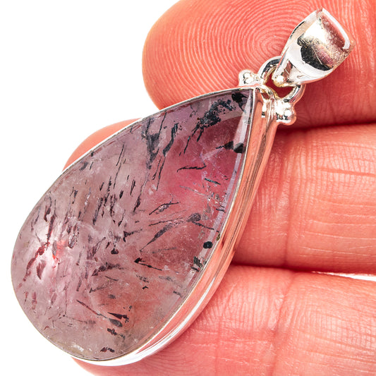 Lepidocrocite pendant in sterling silver, teardrop with dark red and black stone