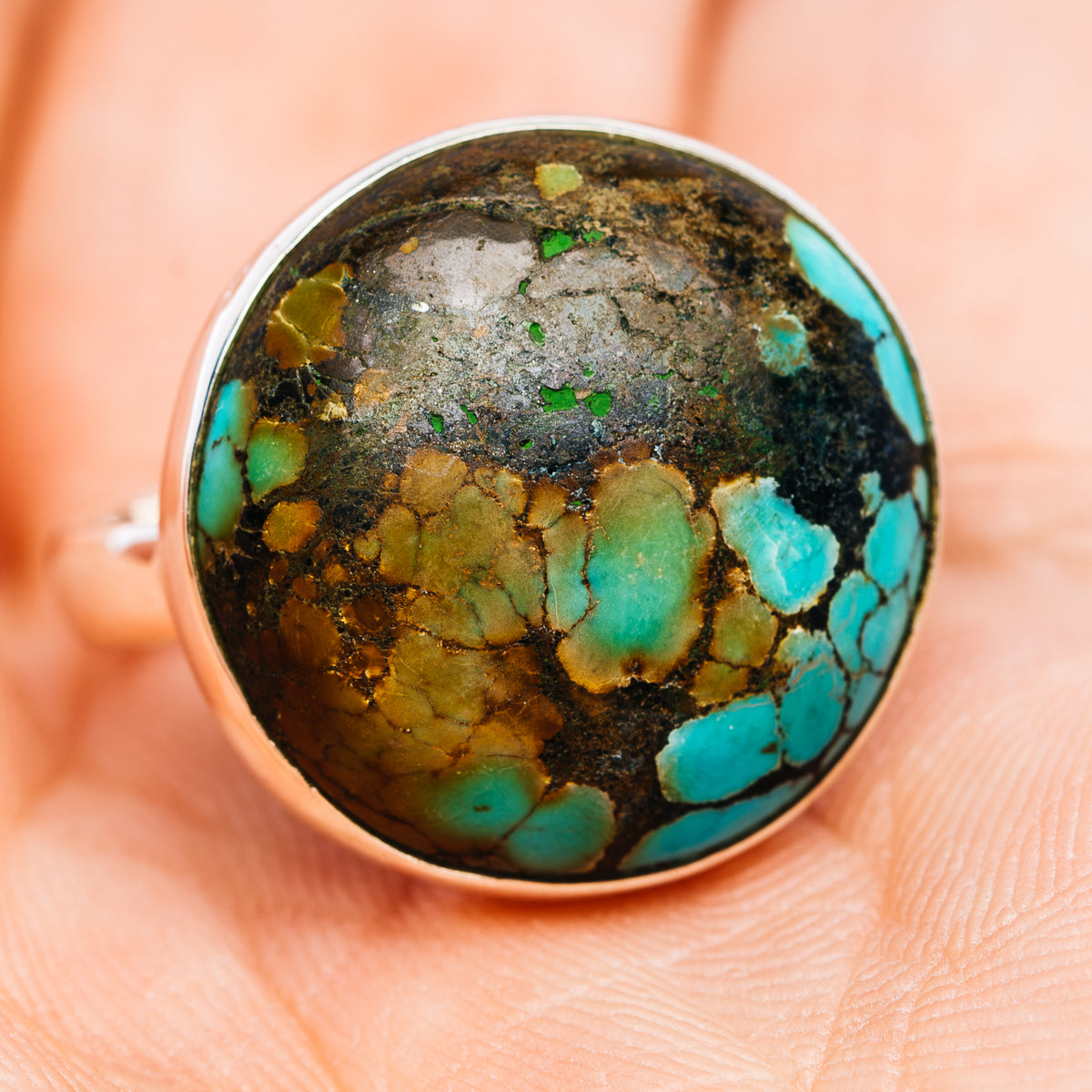Tibetan Turquoise Ring Size 8 (.925 Sterling Silver)