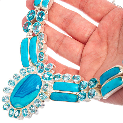 Blue Botswana Agate, Blue Topaz Necklace 16" (925 Sterling Silver) N90093