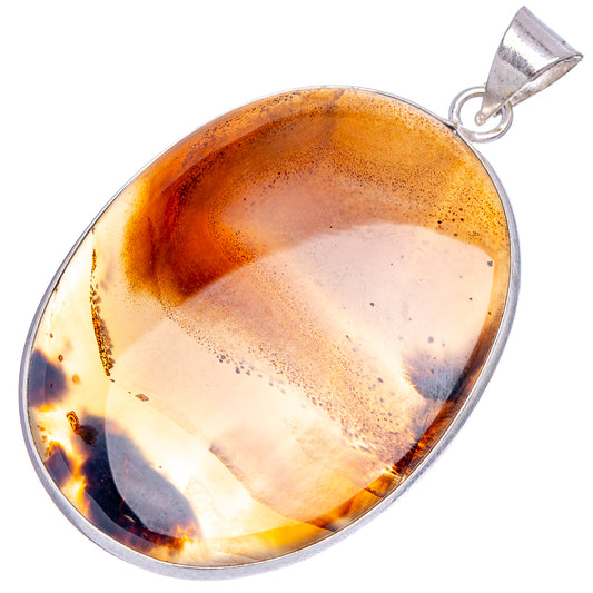 Silver-plated agate pendant, teardrop amber and cream stone with dark streaks