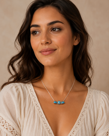 Southwestern Style Golden Hills Turquoise Necklace 17 to 18" (.925 Sterling Silver)
