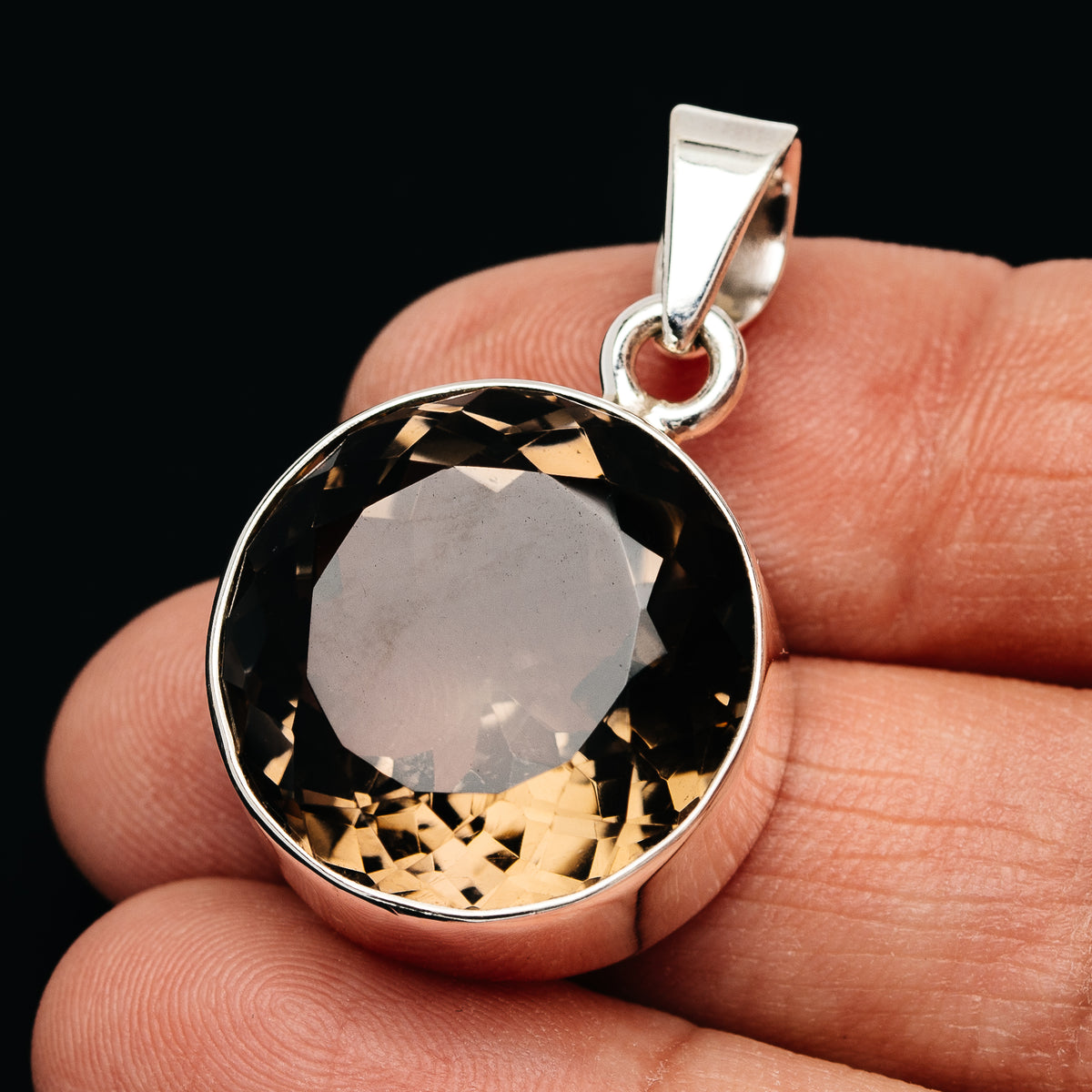 Premium 40ct Faceted Smoky Quartz Pendant 1 3/8" (.925 Sterling Silver)