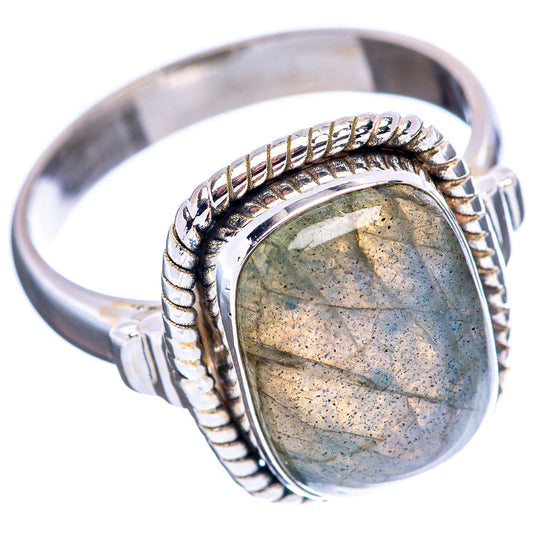 Labradorite sterling silver ring, oval labradorite with blue-green flash and rope bezel