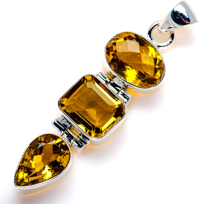 Faceted Citrine Pendant 2" (925 Sterling Silver) PD37998