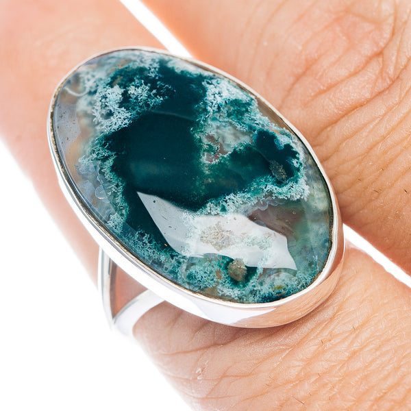 Premium Green Moss Agate Ring Size 8.5 (.925 Sterling Silver)