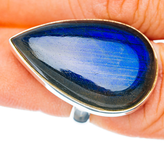 Premium Labradorite Ring Size 6 Adjustable (.925 Sterling Silver)
