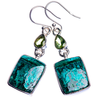 Malachite In Chrysocolla, Peridot 925 Sterling Silver Earrings 1 3/4"