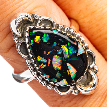 Southwestern Style Mosaic Opal Ring Size 9 Adjustable (.925 Sterling Silver)