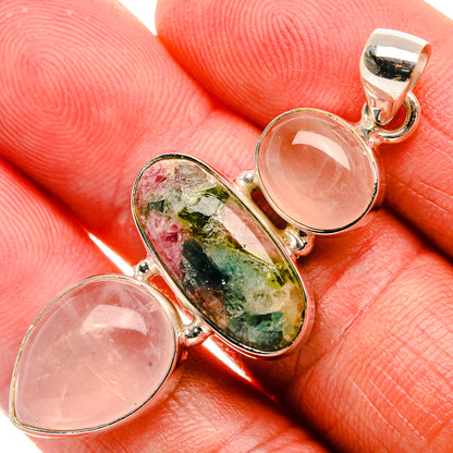Rose Quartz, Tourmaline Pendant 2" (925 Sterling Silver) PD37937