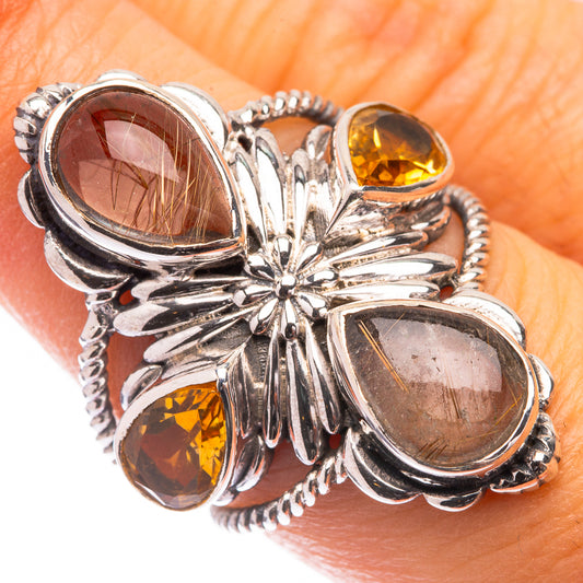 Large Rutilated Quartz, Citrine Ring Size 7 (925 Sterling Silver) R141618