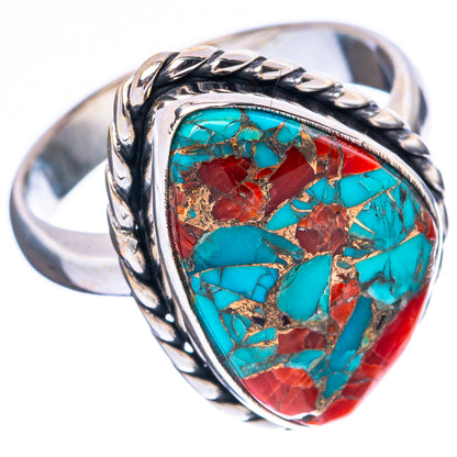 Turquoise And Coral Ring Size 8 (925 Sterling Silver) R4102