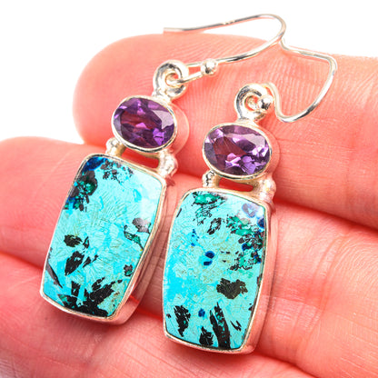 Shattuckite, Amethyst Earrings 1 1/2" (925 Sterling Silver) EARR432165