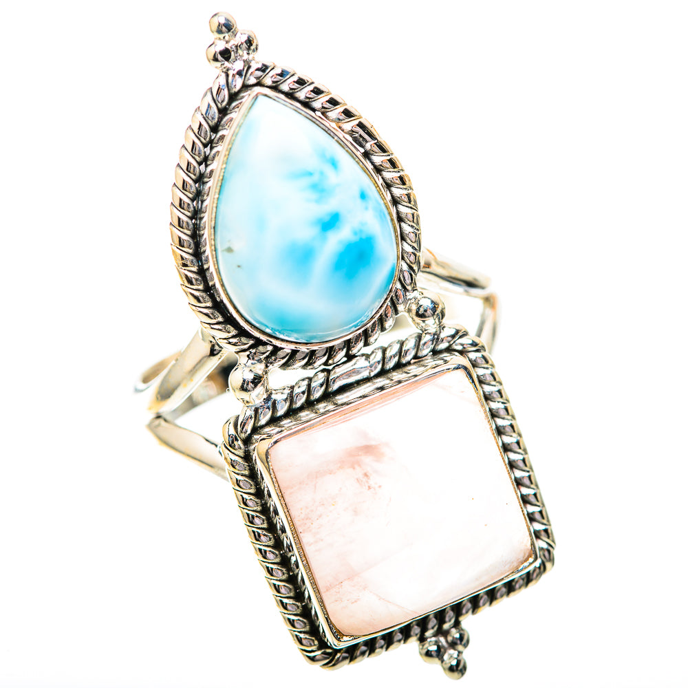 Large Rose Quartz, Larimar 925 Sterling Silver Ring Size 9.75 (925 Sterling Silver) RING139672
