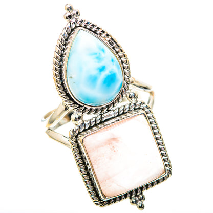 Large Rose Quartz, Larimar 925 Sterling Silver Ring Size 9.75 (925 Sterling Silver) RING139672