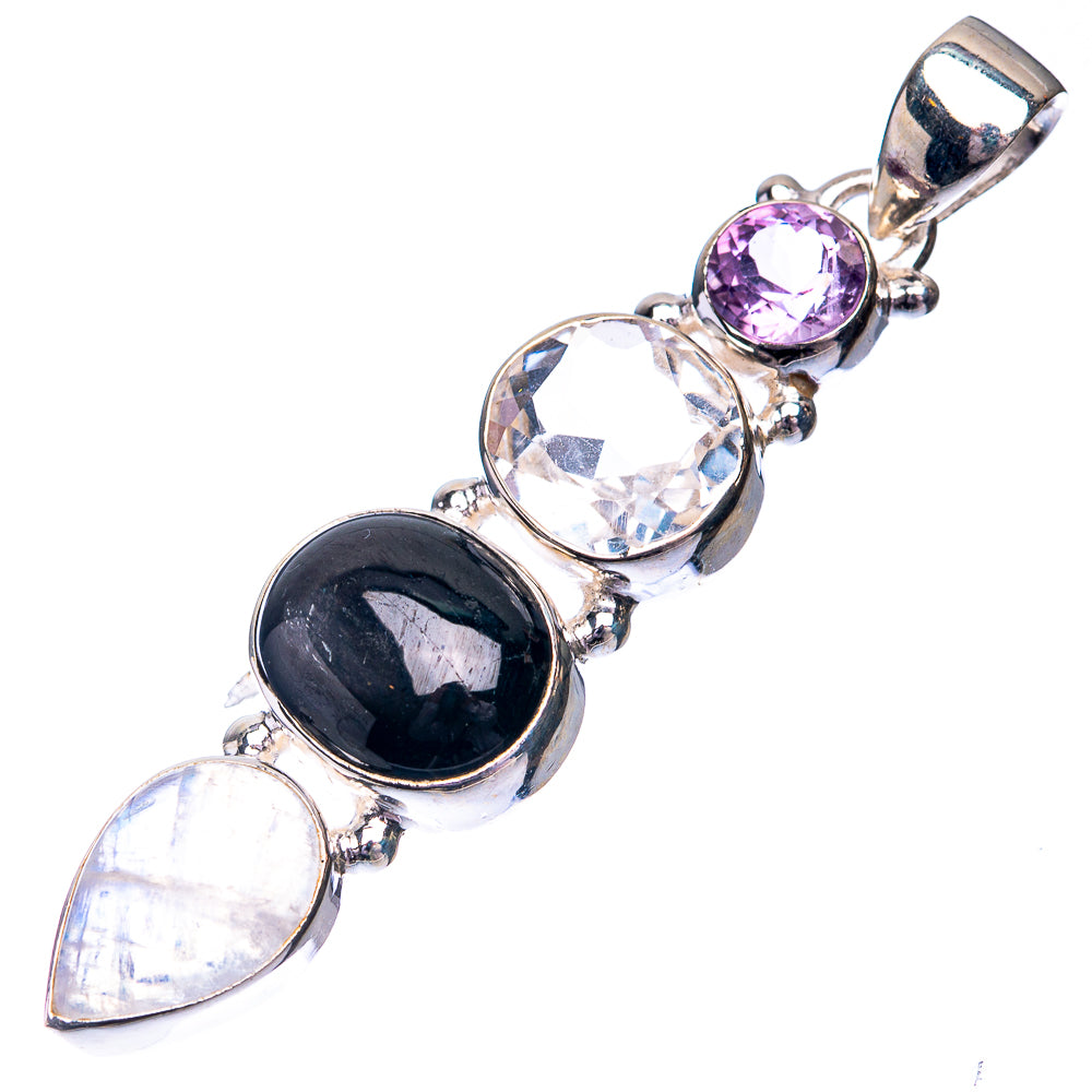 Rainbow Moonstone, Black Onyx, White Quartz, Amethyst Pendant 2 1/8" (925 Sterling Silver) P38701